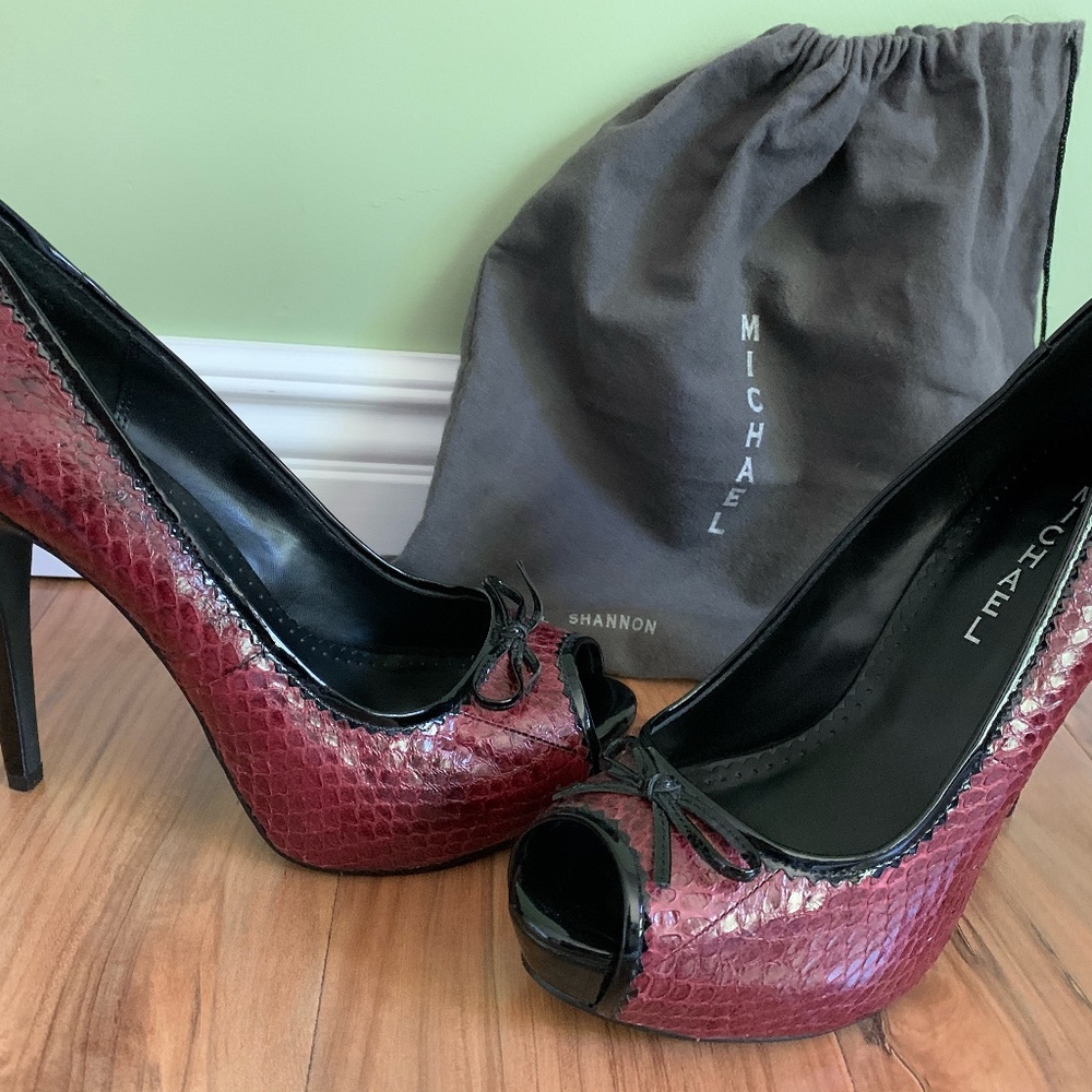 Wine Colored Peekaboo Toe Heels